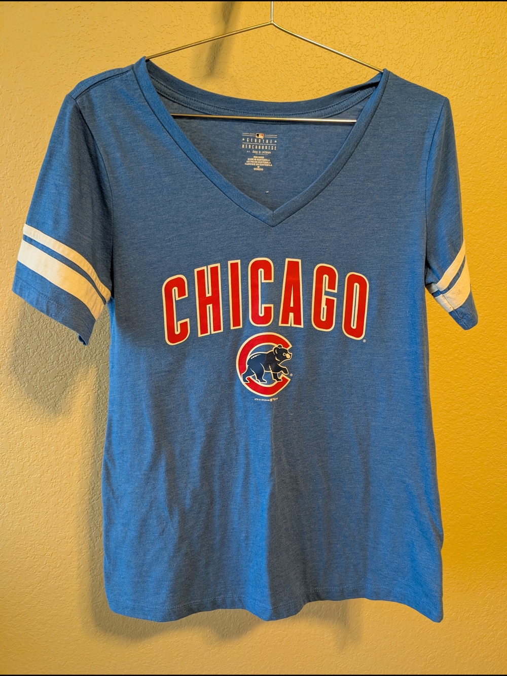 5th & Ocean Blue Women's V-Neck Tee with MLB Logo